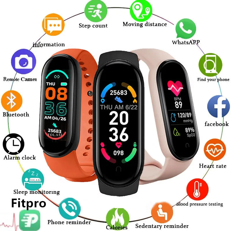 M6 Smart Watch Men/Women Fitness [Heart Rate Blood Pressure]